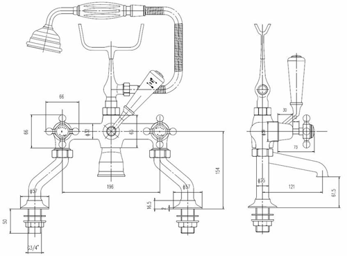 Additional image for Bath Shower Mixer Tap With X-Heads (White & Chrome).