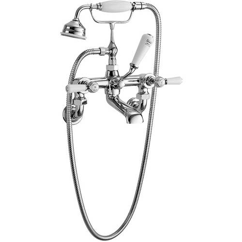 Additional image for Wall Bath Shower Mixer Tap With Levers (White & Chrome).