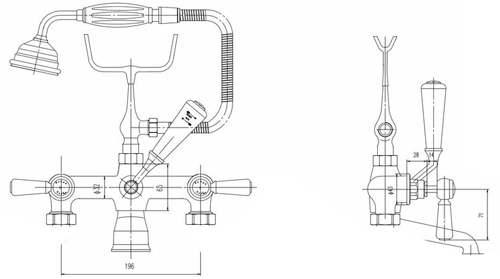 Additional image for Wall Bath Shower Mixer Tap With Levers (White & Chrome).