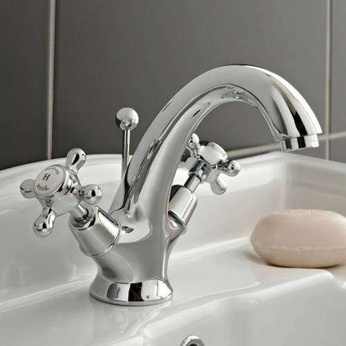 Additional image for Basin Mixer Tap With Crosshead Handles (White & Chrome).