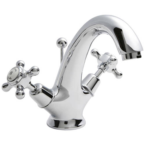 Additional image for Basin Mixer Tap With Crosshead Handles (White & Chrome).