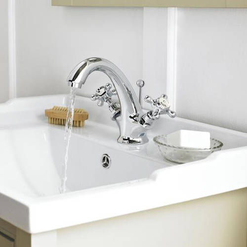 Additional image for Basin Mixer Tap With Crosshead Handles (White & Chrome).