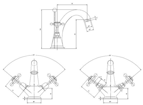 Additional image for Basin Mixer Tap With Crosshead Handles (White & Chrome).