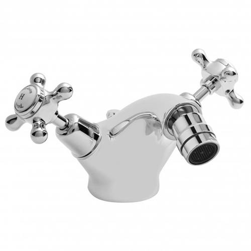 Additional image for Bidet Mixer Tap With Crosshead Handles (White & Chrome).