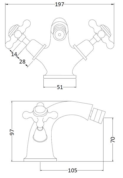 Additional image for Bidet Mixer Tap With Crosshead Handles (White & Chrome).