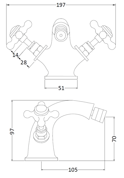 Additional image for Bidet Mixer Tap With Crosshead Handles (White & Chrome).