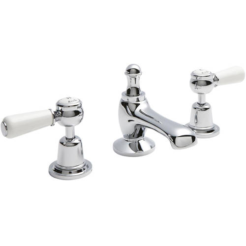 Additional image for Basin Mixer Tap With Ceramic Lever Handles (White & Chrome).