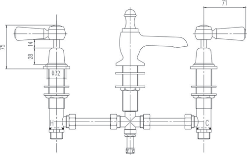 Additional image for Basin Mixer Tap With Ceramic Lever Handles (White & Chrome).