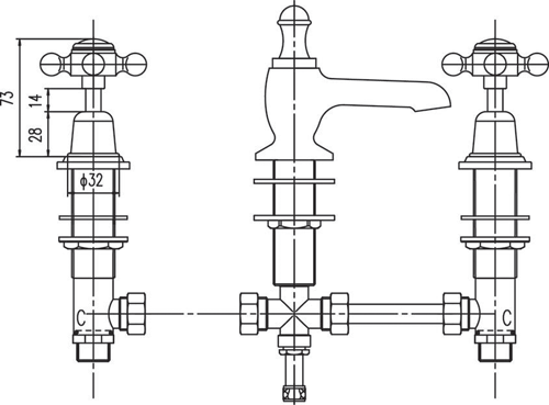 Additional image for Basin Mixer Tap With Crosshead Handles (White & Chrome).