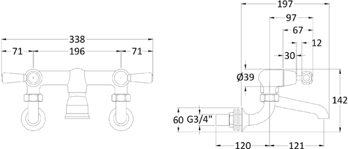 Additional image for Wall Mounted Bath Filler Tap (Black & Chrome).