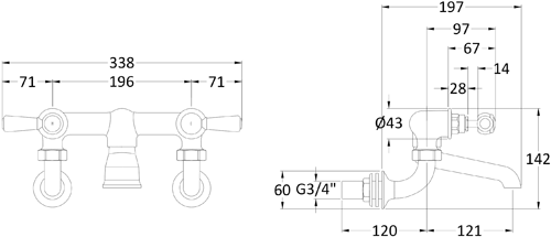 Additional image for Wall Mounted Bath Filler Tap (Black & Chrome).