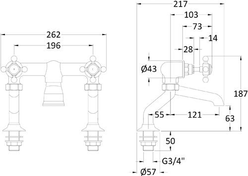 Additional image for Bath Filler Tap With Crosshead Handles (Black & Chrome).