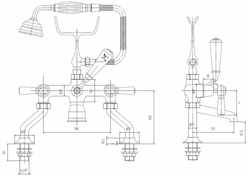 Additional image for Bath Shower Mixer Tap With Levers (Black & Chrome).