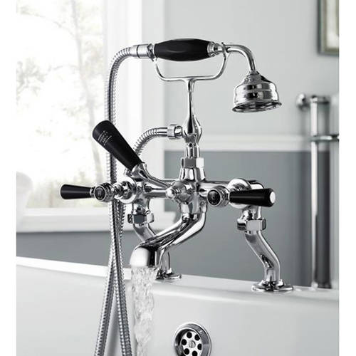 Bath Shower Mixer Tap With Levers (Black & Chrome). Hudson Reed 