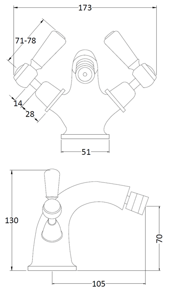 Additional image for Bidet Mixer Tap With Lever Handles (Black & Chrome).