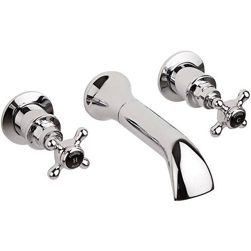 Additional image for Wall Bath Tap With Crosshead Handles (Black & Chrome).