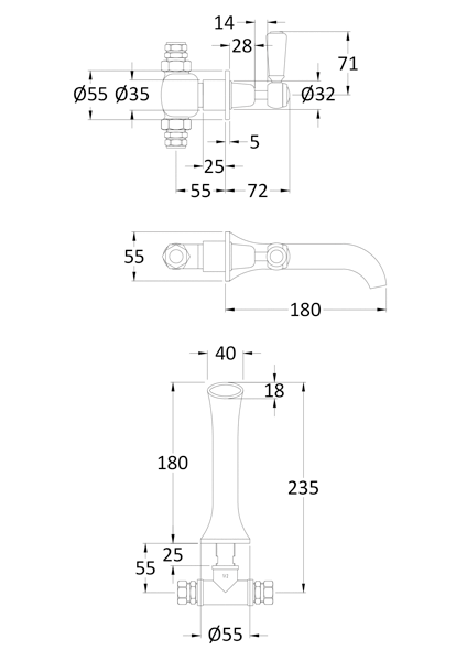 Additional image for Wall Mounted Basin Mixer Tap (Black & Chrome).