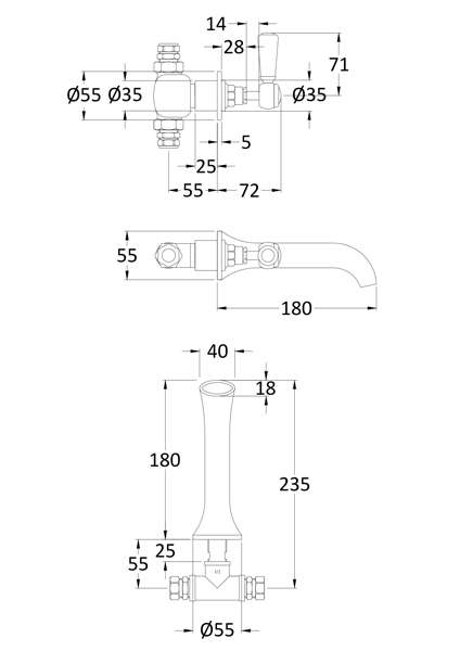 Additional image for Wall Mounted Basin Mixer Tap (Black & Chrome).