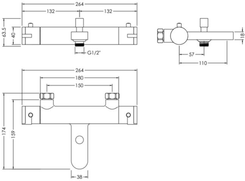 Additional image for Wall Mounted Thermostatic Bath Shower Mixer Tap (Chrome).