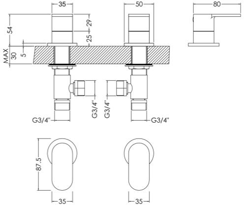 Additional image for 3/4" Side Valves & Bath Spout (Chrome).