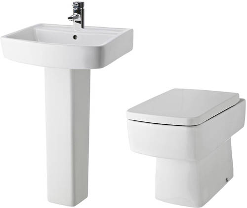 Additional image for Back To Wall Toilet Pan With Seat, 520mm Basin & Pedestal.