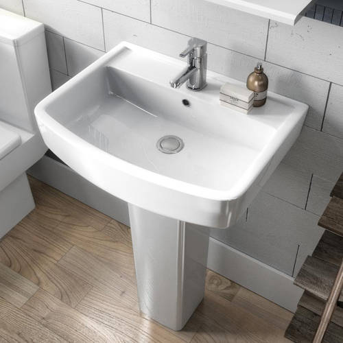 Additional image for Back To Wall Toilet Pan With Seat, 600mm Basin & Pedestal.