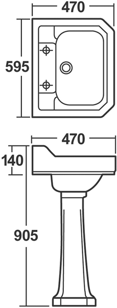 Additional image for Traditional Suite, Toilet, 600mm Basin & Ped (2TH).