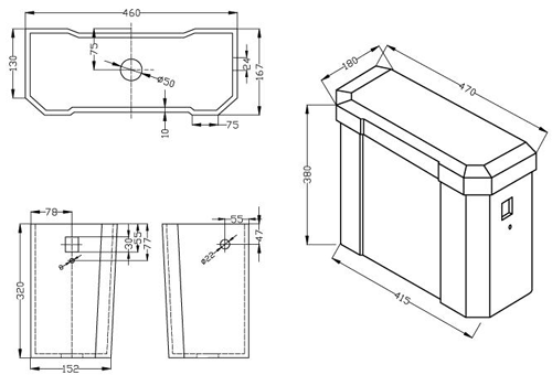 Additional image for High level Toilet With 600mm Basin & Pedestal (2TH).