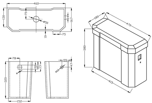 Additional image for High Level Traditional Toilet With Chrome Flush Pipe & Seat.