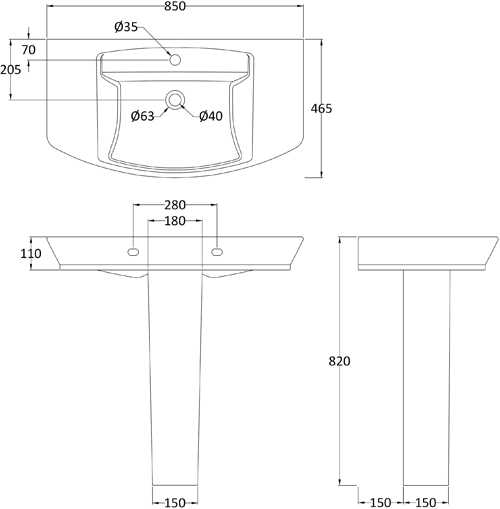 Additional image for Maya Basin & Full Pedestal 850mm.