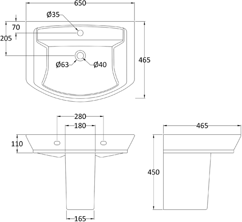 Additional image for Maya Basin & Semi Pedestal 650mm.