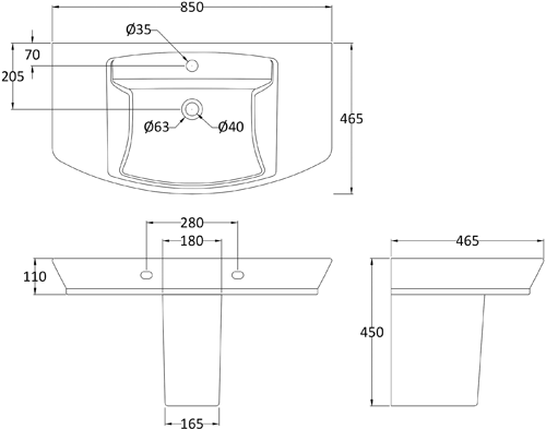 Additional image for Maya Basin & Semi Pedestal 850mm.