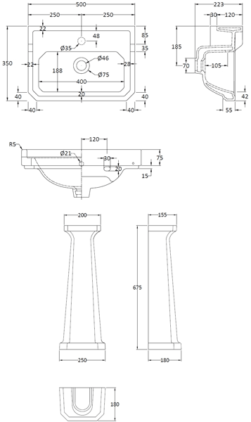 Additional image for Basin & Pedestal (1TH, 500mm).