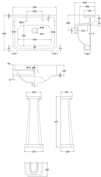 Additional image for Basin & Pedestal (2TH, 560mm).