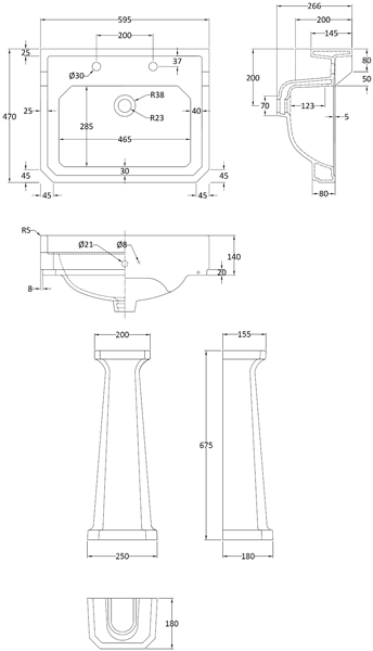 Additional image for Basin & Pedestal (2TH, 600mm).