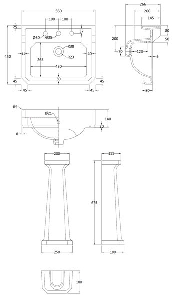 Additional image for Basin & Pedestal (3TH, 560mm).