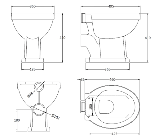 Additional image for Toilet Pan With Low Level Cistern & Flush Pipe.