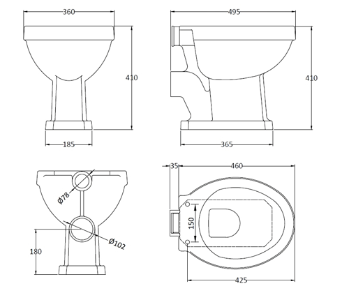 Additional image for Toilet Pan With High Level Cistern & Flush Pipe.