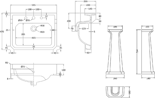 Additional image for Basin & Comfort Height Pedestal (3TH, 600mm).