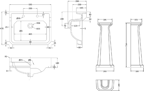 Additional image for Basin & Comfort Height Pedestal (2TH, 600mm).