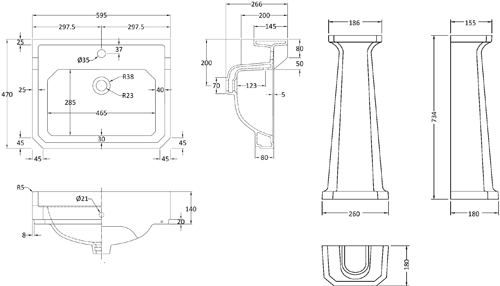 Additional image for Basin & Comfort Height Pedestal (1TH, 600mm).