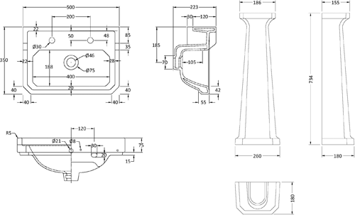 Additional image for Basin & Comfort Height Pedestal (2TH, 500mm).