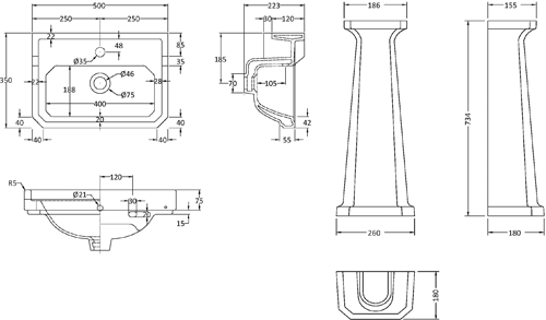 Additional image for Basin & Comfort Height Pedestal (1TH, 500mm).