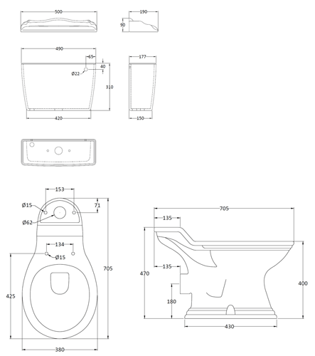 Additional image for Toilet With Basin & Pedestal (1 Tap Hole, 500mm).