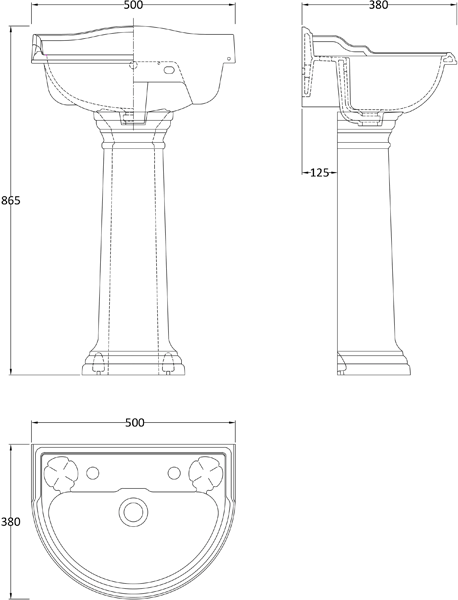 Additional image for Toilet With Basin & Pedestal (2 Tap Hole, 500mm).