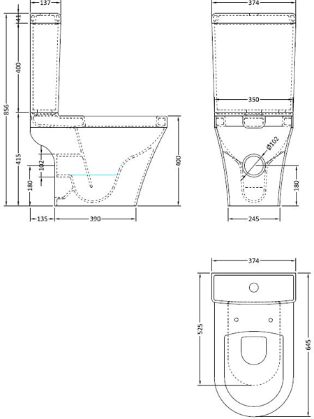 Additional image for Luna Semi Flush To Wall Toilet, Cistern & Seat.