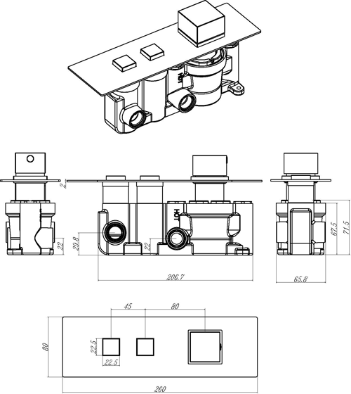 Additional image for Push Button Shower Valve With Square Handle (2 Outlets).