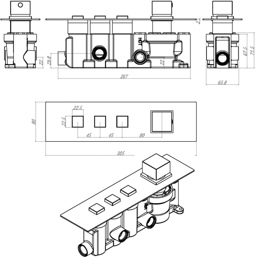 Additional image for Push Button Shower Valve With Square Handle (3 Outlets).