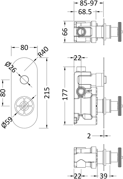 Additional image for Push Button Shower Valve With Industrial Handle (1 Outlet).