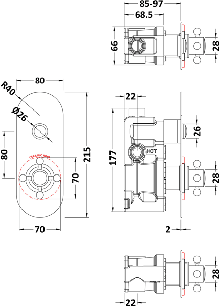 Additional image for Push Button Shower Valve With 1 Outlet (White & Chrome).